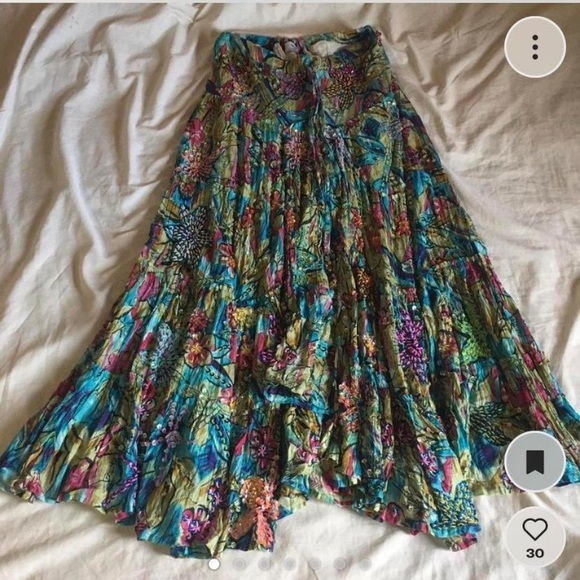 100% COTTON Vintage sequin beaded Romantic bohemian skirt - Picture 5 of 17
